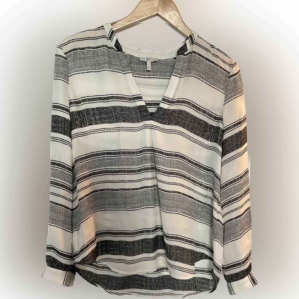 Joie white and black stripe blouse